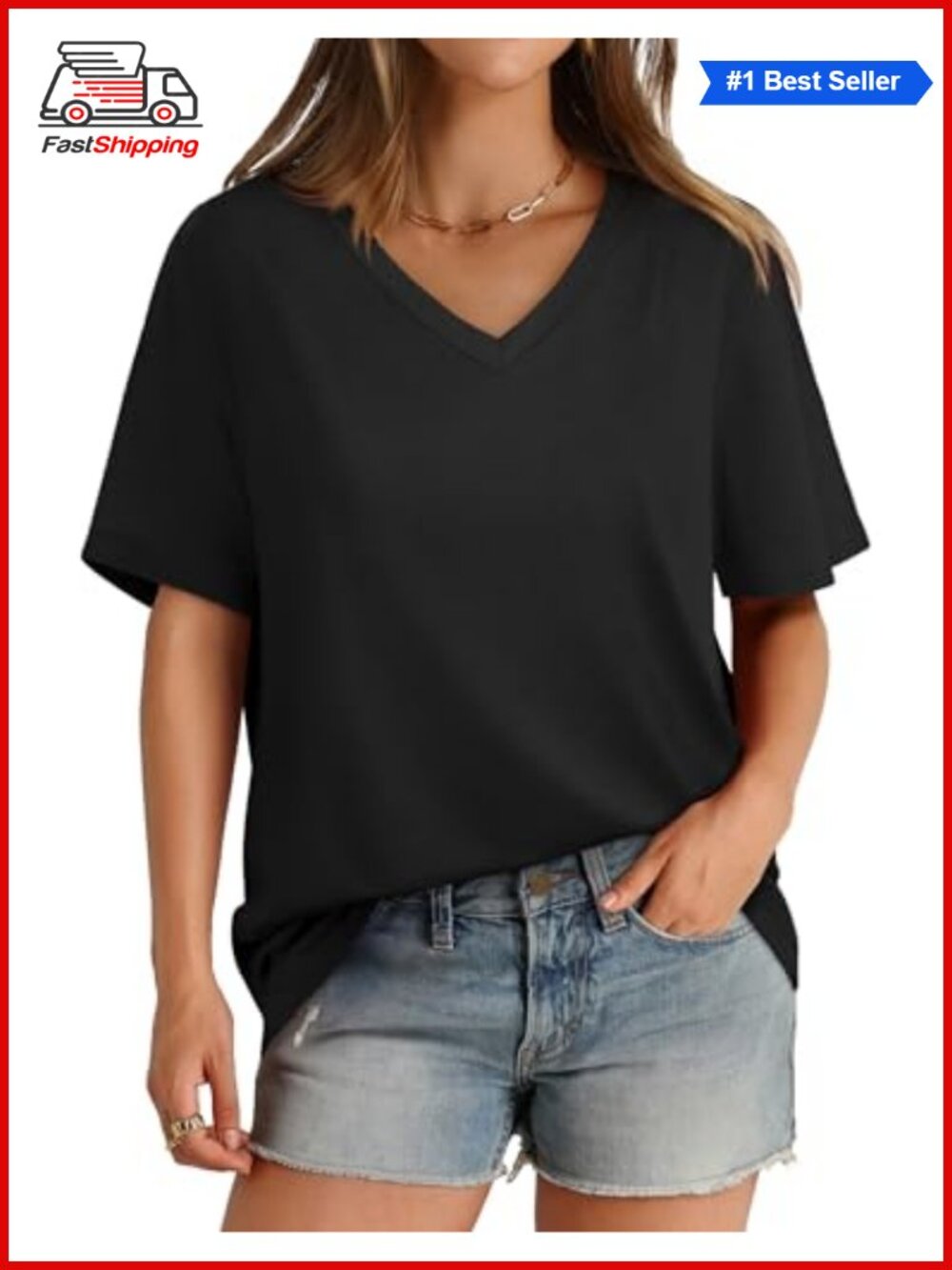 ✨ Womens V Neck Short Sleeve T Shirt Casual Loose Fit Summer Tee Top S-4XL